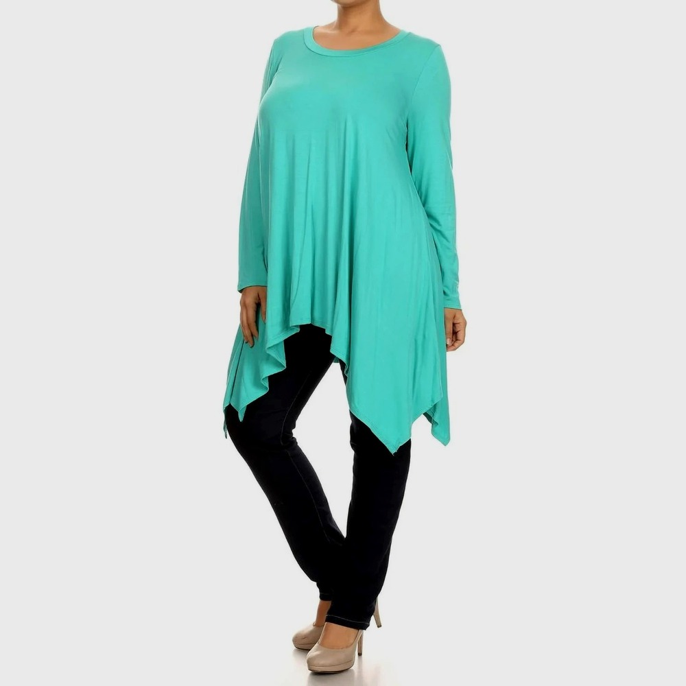 UMGEE Soft Knit GREEN Round Neck ASYMMETRIC HEM Oversized BLOUSE/TUNIC TOP Sz L
